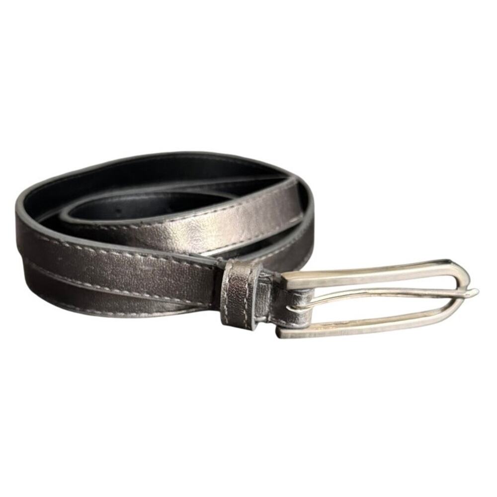 Womens Metallic Silver Grey Silver Tone‎ Hardware Slim Belt L